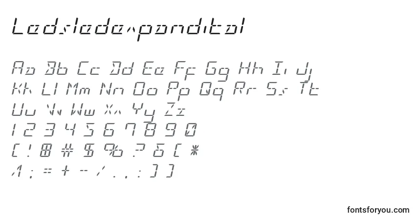 Шрифт Ledsledexpandital – алфавит, цифры, специальные символы