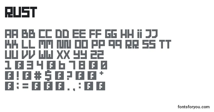Czcionka Rust – alfabet, cyfry, specjalne znaki