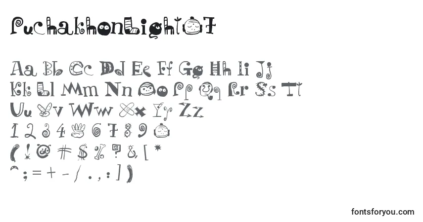 Шрифт PuchakhonLight07 – алфавит, цифры, специальные символы