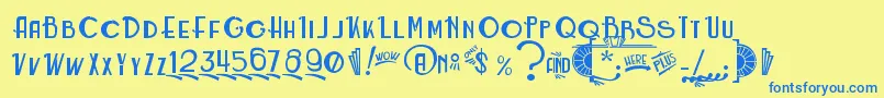 RoarinTwentiesCounterfeit-Schriftart – Blaue Schriften auf gelbem Hintergrund