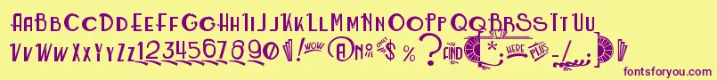RoarinTwentiesCounterfeit Font – Purple Fonts on Yellow Background