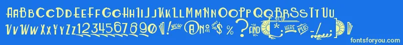 フォントRoarinTwentiesCounterfeit – 黄色の文字、青い背景