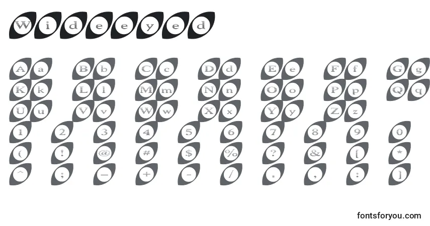 Шрифт Wideeyed – алфавит, цифры, специальные символы