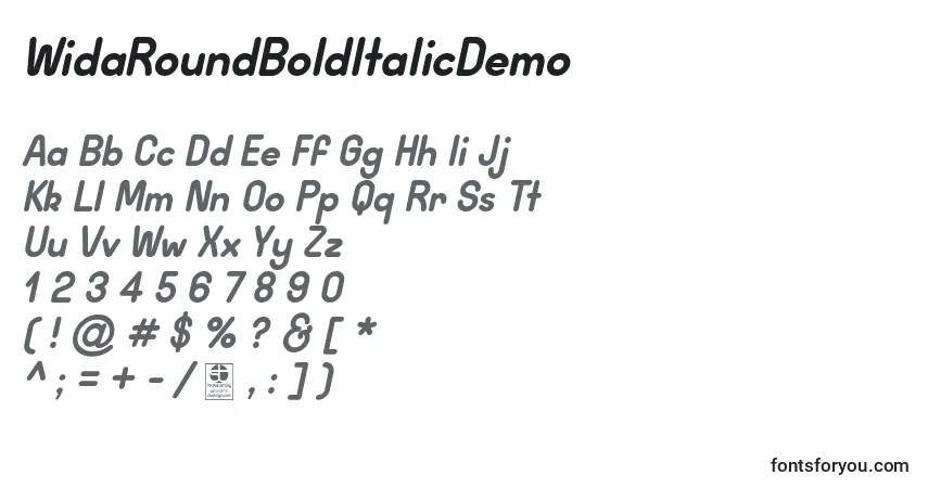 Шрифт WidaRoundBoldItalicDemo – алфавит, цифры, специальные символы