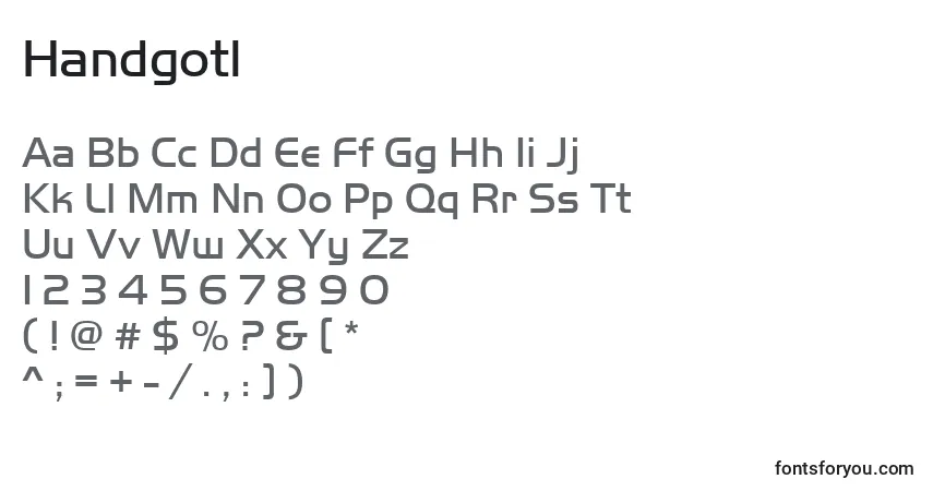 Schriftart Handgotl – Alphabet, Zahlen, spezielle Symbole