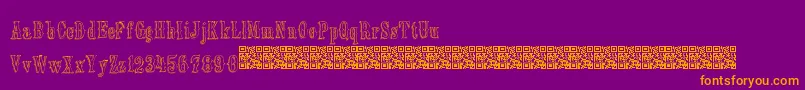Oldebarnsby-Schriftart – Orangefarbene Schriften auf violettem Hintergrund