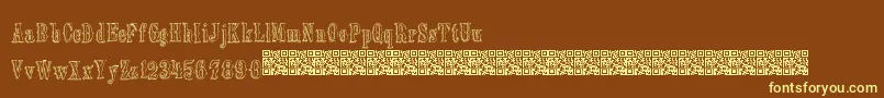 Oldebarnsby-Schriftart – Gelbe Schriften auf braunem Hintergrund