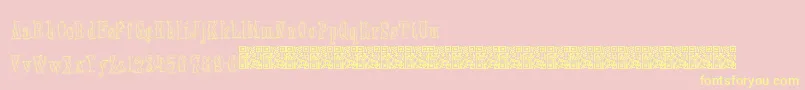 Oldebarnsby-Schriftart – Gelbe Schriften auf rosa Hintergrund
