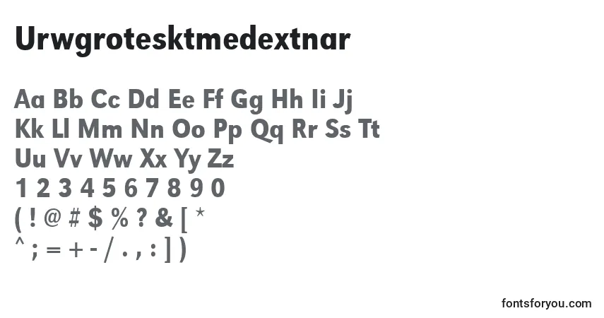A fonte Urwgrotesktmedextnar – alfabeto, números, caracteres especiais