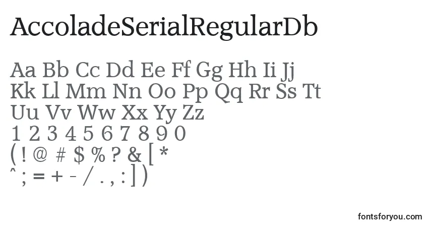 Czcionka AccoladeSerialRegularDb – alfabet, cyfry, specjalne znaki