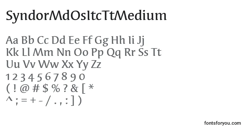 A fonte SyndorMdOsItcTtMedium – alfabeto, números, caracteres especiais