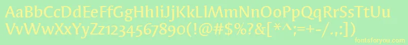 フォントSyndorMdOsItcTtMedium – 黄色の文字が緑の背景にあります