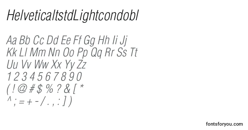 A fonte HelveticaltstdLightcondobl – alfabeto, números, caracteres especiais