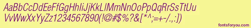 HelveticaltstdLightcondobl Font – Purple Fonts on Yellow Background
