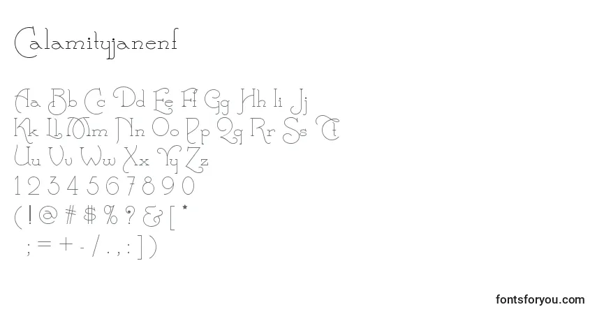 A fonte Calamityjanenf (44928) – alfabeto, números, caracteres especiais