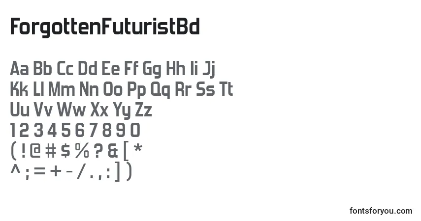 A fonte ForgottenFuturistBd – alfabeto, números, caracteres especiais