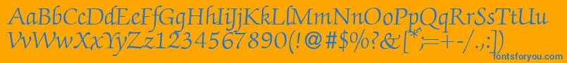 ZabriskiescriptRegular-Schriftart – Blaue Schriften auf orangefarbenem Hintergrund