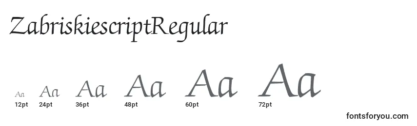 Размеры шрифта ZabriskiescriptRegular