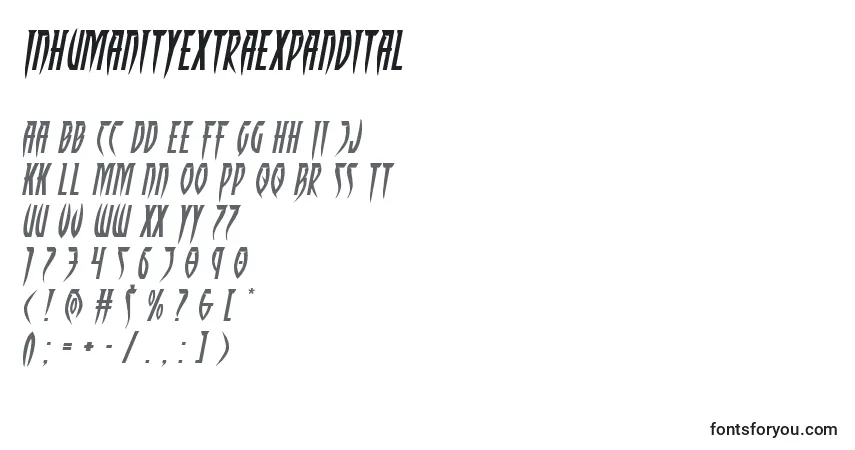 Czcionka Inhumanityextraexpandital – alfabet, cyfry, specjalne znaki
