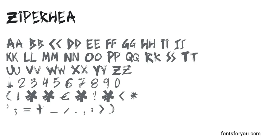 Ziperhea-fontti – aakkoset, numerot, erikoismerkit