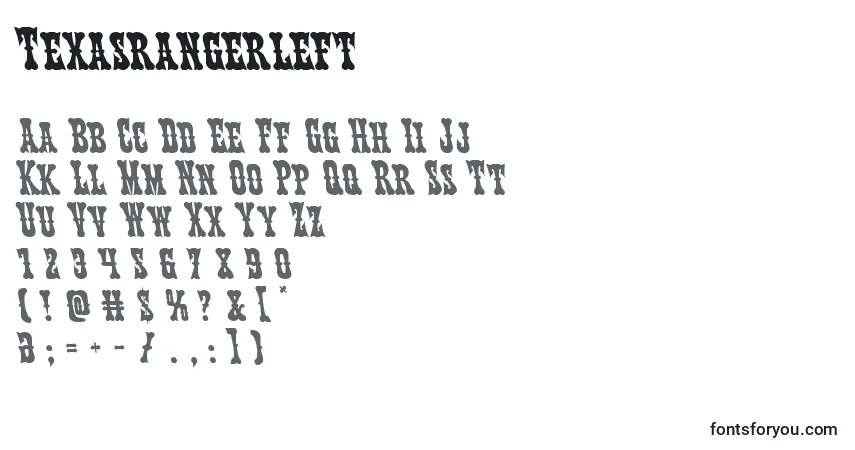 Czcionka Texasrangerleft – alfabet, cyfry, specjalne znaki