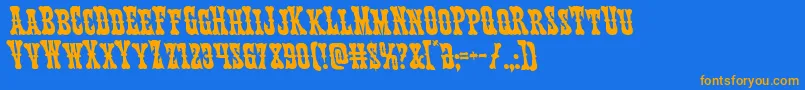 Texasrangerleft-Schriftart – Orangefarbene Schriften auf blauem Hintergrund