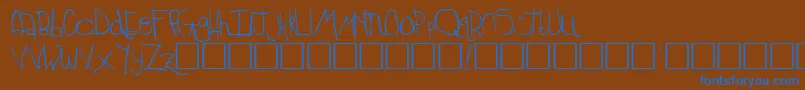 Więcej informacji o czcionce TimkinRegular Czcionka TimkinRegular – niebieskie czcionki na brązowym tle