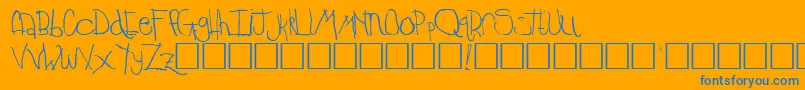 TimkinRegular-Schriftart – Blaue Schriften auf orangefarbenem Hintergrund