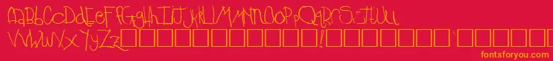 TimkinRegular-Schriftart – Orangefarbene Schriften auf rotem Hintergrund