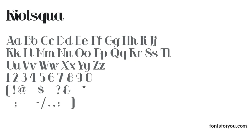 Czcionka Riotsqua – alfabet, cyfry, specjalne znaki