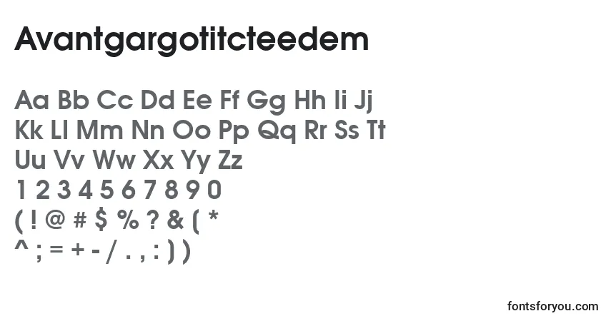 Schriftart Avantgargotitcteedem – Alphabet, Zahlen, spezielle Symbole