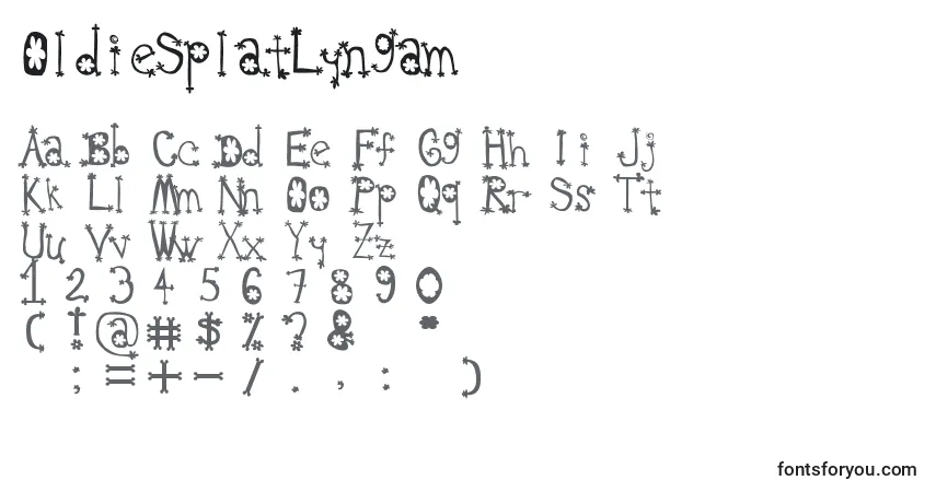 Czcionka OldieSplatLyngam – alfabet, cyfry, specjalne znaki