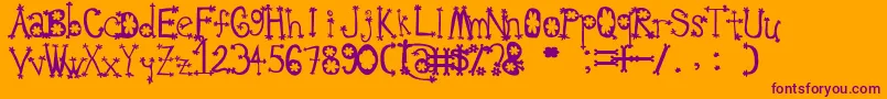 OldieSplatLyngam-Schriftart – Violette Schriften auf orangefarbenem Hintergrund