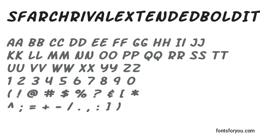 Czcionka SfArchRivalExtendedBoldItalic – alfabet, cyfry, specjalne znaki