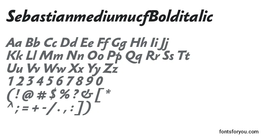 Czcionka SebastianmediumucfBolditalic – alfabet, cyfry, specjalne znaki