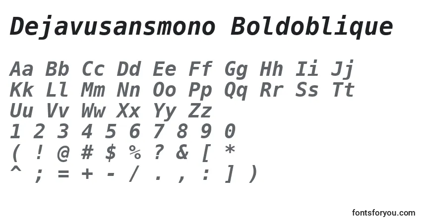 Czcionka Dejavusansmono Boldoblique – alfabet, cyfry, specjalne znaki