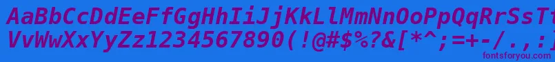 Dejavusansmono Boldoblique-Schriftart – Violette Schriften auf blauem Hintergrund