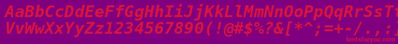 フォントDejavusansmono Boldoblique – 紫の背景に赤い文字