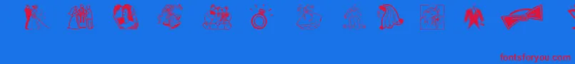フォントAez Wedding Dings – 赤い文字の青い背景