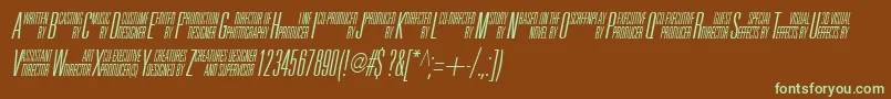 フォントUniAccItalic – 緑色の文字が茶色の背景にあります。