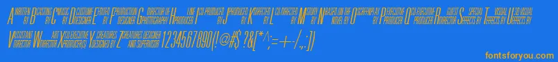 フォントUniAccItalic – オレンジ色の文字が青い背景にあります。