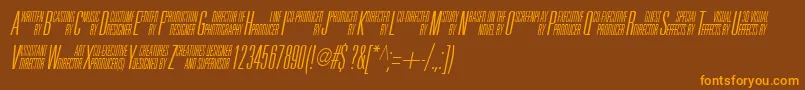 UniAccItalic-Schriftart – Orangefarbene Schriften auf braunem Hintergrund