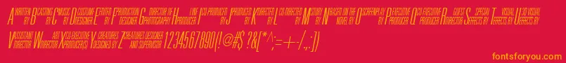 UniAccItalic-fontti – oranssit fontit punaisella taustalla