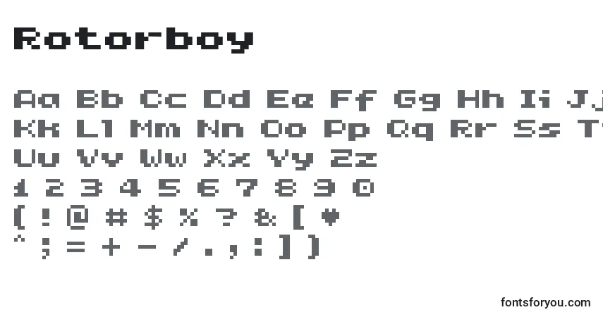 A fonte Rotorboy – alfabeto, números, caracteres especiais