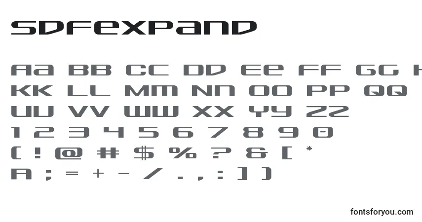 A fonte Sdfexpand – alfabeto, números, caracteres especiais
