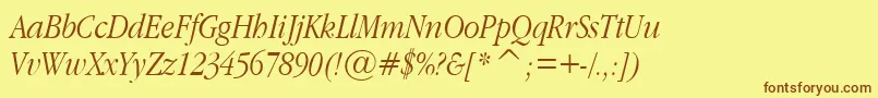 フォントGaramondNarrowItalic – 茶色の文字が黄色の背景にあります。