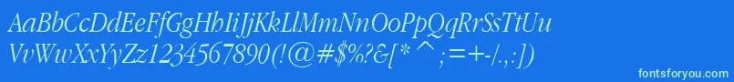 GaramondNarrowItalic-Schriftart – Grüne Schriften auf blauem Hintergrund