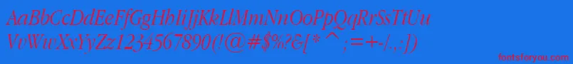 GaramondNarrowItalic-Schriftart – Rote Schriften auf blauem Hintergrund