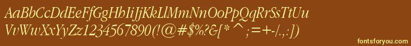 GaramondNarrowItalic-Schriftart – Gelbe Schriften auf braunem Hintergrund