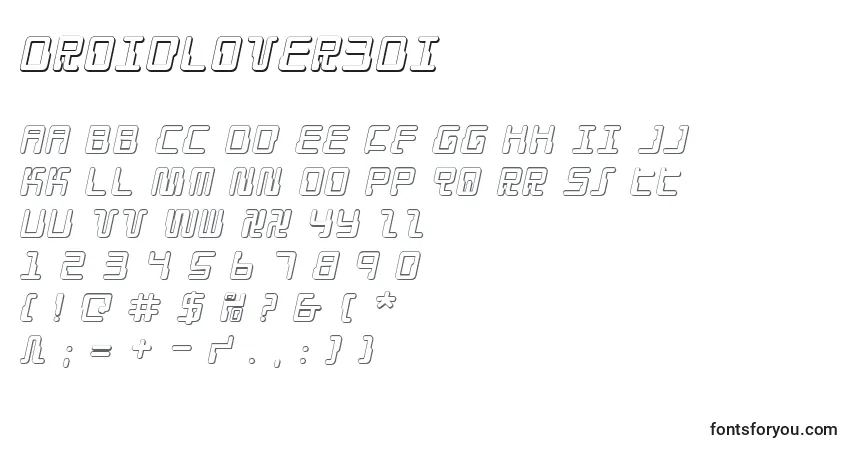 Schriftart Droidlover3Di – Alphabet, Zahlen, spezielle Symbole
